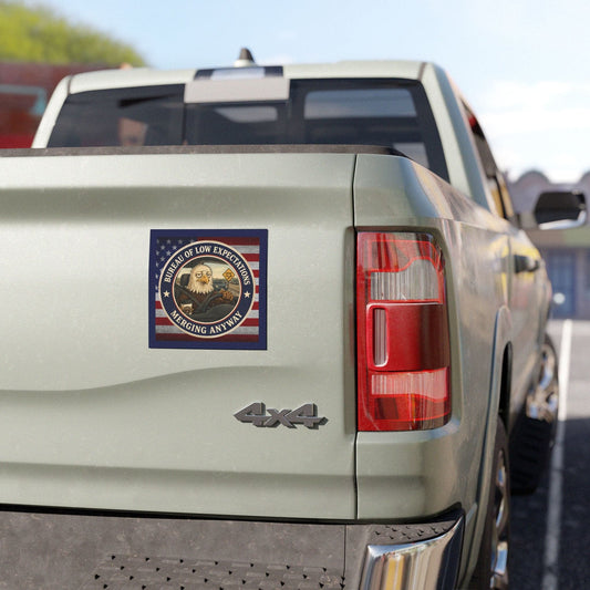 Bureau of Low Expectations Bumper Magnet | Merging Anyway