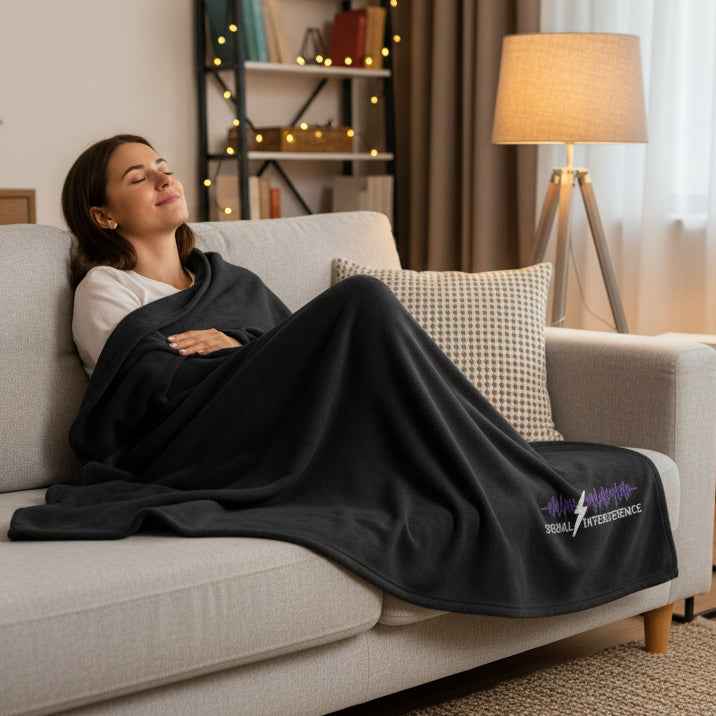 Signal Interference Sherpa Blanket – Epilepsy Awareness Throw – Subtle Purple Wave Blanket