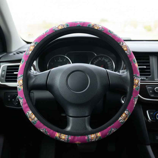 Furreal Retro Cat Steering Wheel Cover | Bold Pink Tropical Drive Upgrade