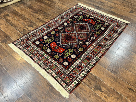 Persian Afshar Tribal Rug 5x6, Geometric Pattern, Navy Blue Multicolor Antique Vintage Persian Carpet, Hand Knotted Handmade Wool Rug