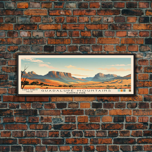 Guadalupe Mountains National Park Panoramic Travel Art, National Park Print, Minimalist Travel Art, Subdued Watercolor Painting Panoramic