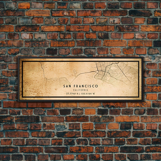 Panoramic Old San Francisco City Map Wall Art Canvas Print, Vintage Style San Francisco Map, Framed Wall Art, Cool Wall Art, Office Decor