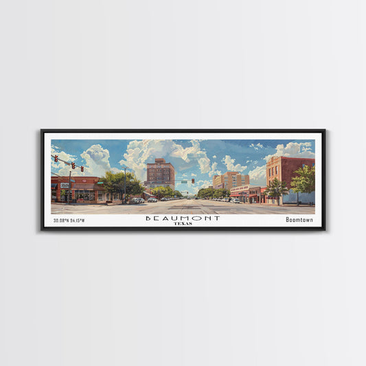 Beaumont Texas Panoramic Painting, Watercolor Framed Canvas Print, Scenic City Art, Travel Poster, Wall Hanging, Living Room Art, Gift Idea