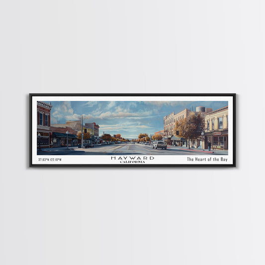 Hayward California Panoramic Watercolor Painting, Urban Framed Canvas Print, Cityscape Wall Art for Living Room, Travel Poster, Home Decor, City Gift Idea