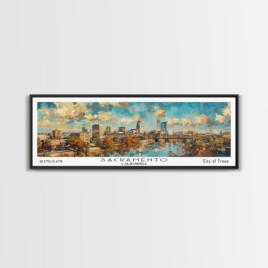 Sacramento California Panoramic Print, Creative Framed Canvas Print, City Travel Poster, Home Decoration, Wall Art, Unique Gift