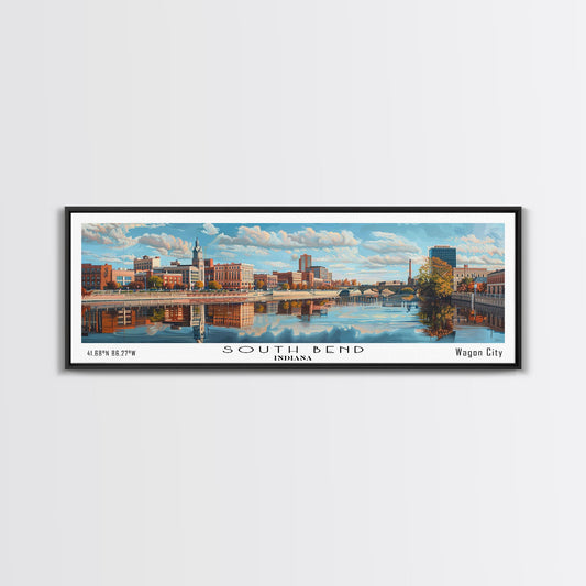 South Bend Indiana Travel Poster, Framed Canvas Print, Wall Art, Home Decor, Travel Print, Office Decor, Living Room Art, Gift Idea