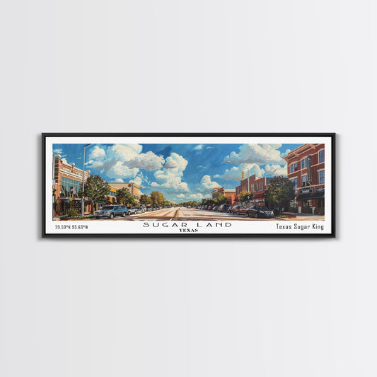 Sugarland Texas Travel Poster, Framed Canvas Print, Wall Art, Home Decor, Travel Gift, Living Room Art, Retro Style Art