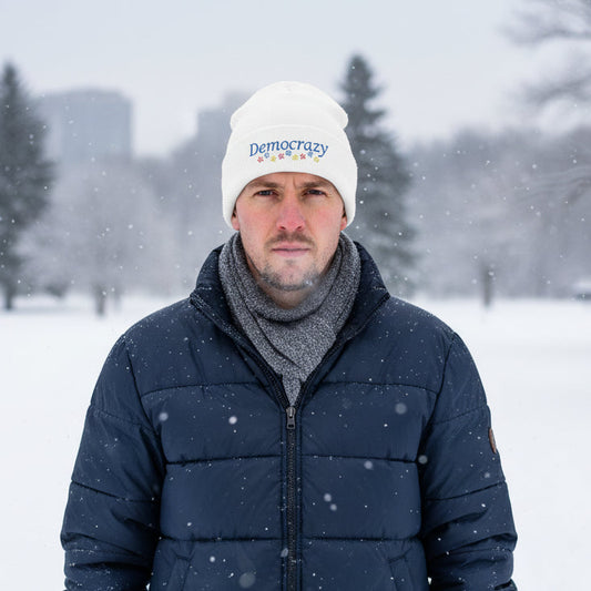 Democrazy Cuffed Beanie – Political Satire Knit Hat