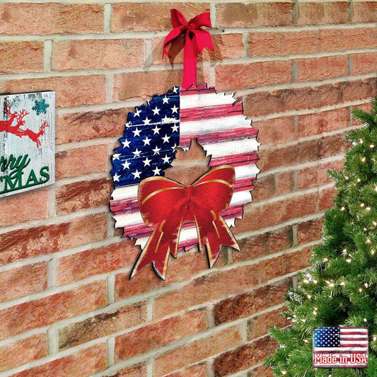 American Flag Holiday Door Wreath by G. DeBrekht - American Christmas Decor - 8185302H