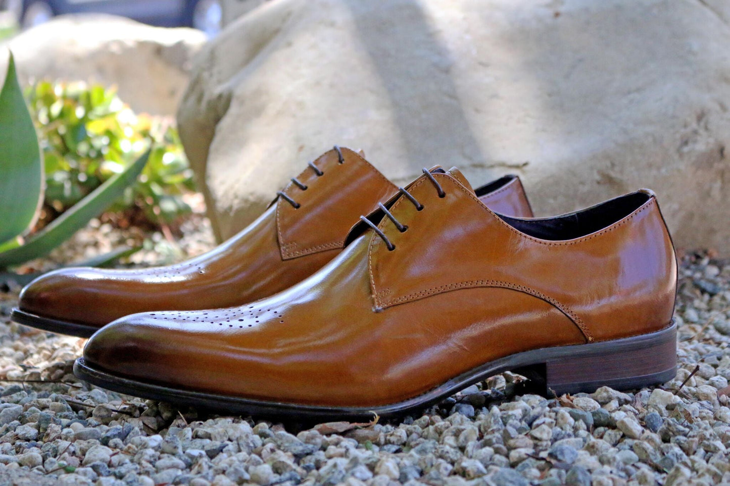 Carrucci Burnished Calfskin Oxford - Cognac