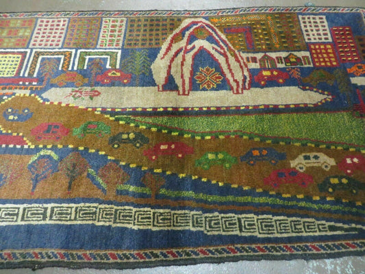 3' X 5' New Vintage Handmade Afghan Balouch Tribal Wool Pictorial Rug # 303