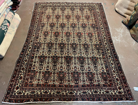 Antique Persian Afshar Rug 5x7, Wool Hand Knotted Oriental Carpet 5 x 7 ft, Repeated Motif Allover, Cream and Maroon, Tribal Rug, Medium Sized Rug, Zil-i-Sultan Design