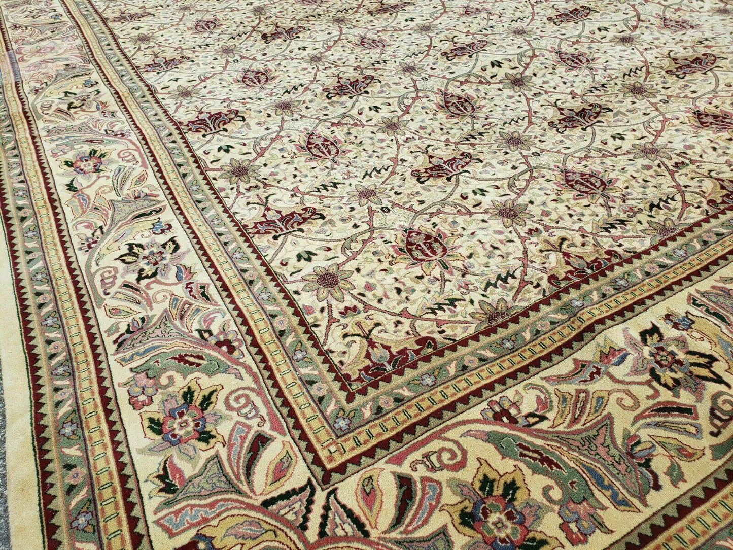 12' X 18' One-of-a-Kind Indian Agra Hand-Knotted Wool Rug Handmade Organic Dyes