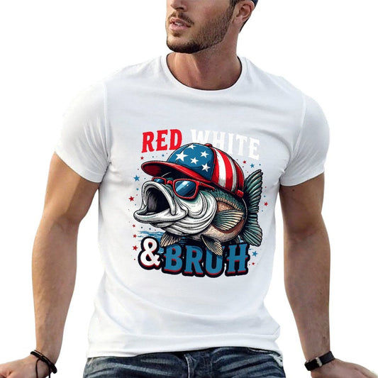 Patriotic Red White Bruh America Fish Fishing 4th Of July Trendy Pattern T-Shirt