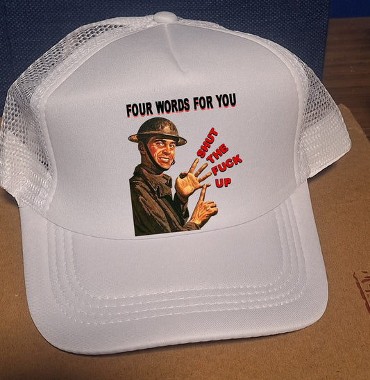 Adjustable Trucker Baseball Cap with Bold Four-Word Phrase: 'Shut The Fuck Up'