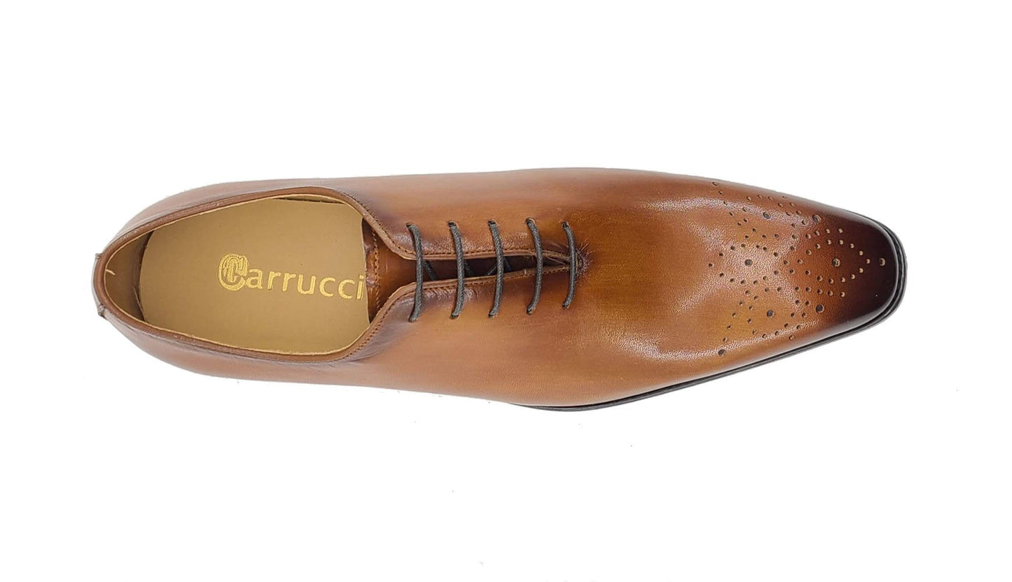 Carrucci Burnished Calfskin Oxford - Cognac