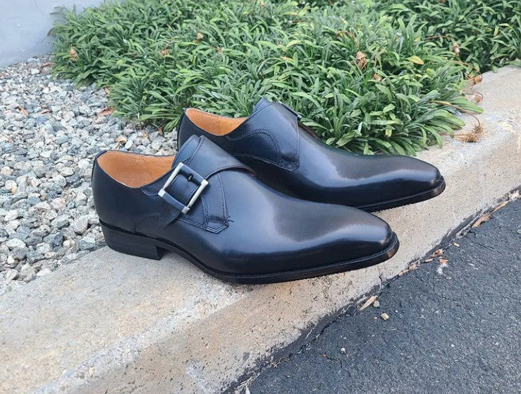 Carrucci Monkstrap Calfskin Shoes - Navy