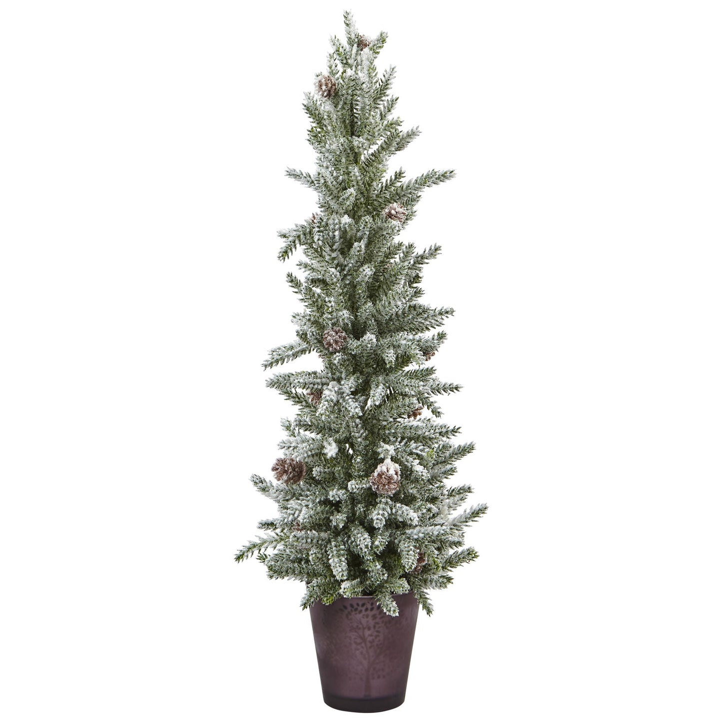 Snowy Mini Pine with Glass Vase