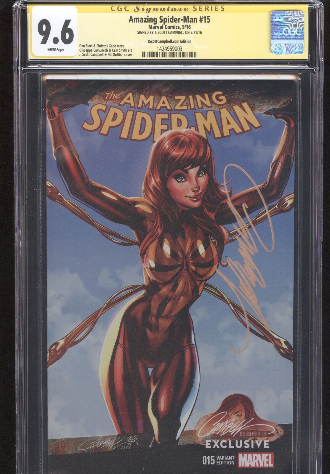 Amazing Spider Man #15 Signed J Scott Campbell CGC 9.6 NM+ 1st MJ Iron Spider