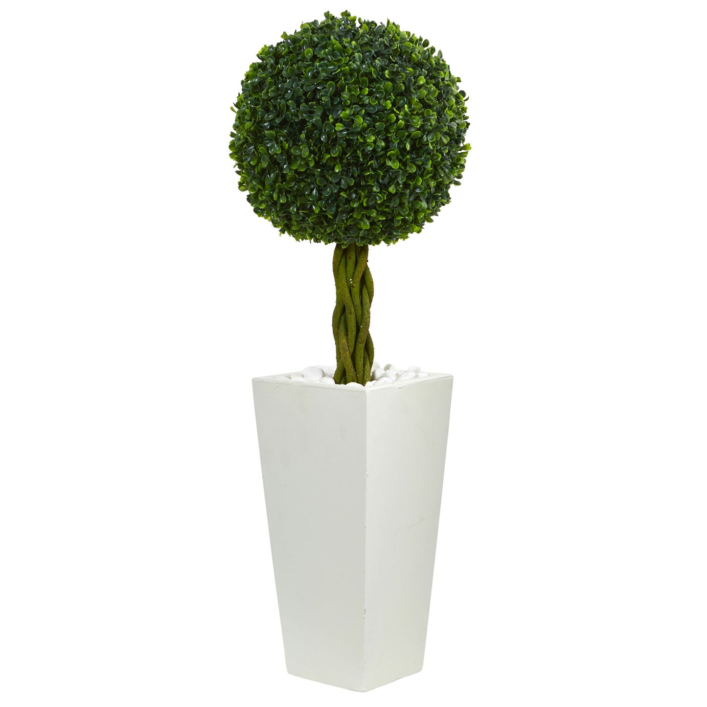 2.5'Boxwood Ball Topiary Artificial Tree in White Tower Planter UV Resistant (Indoor/Outdoor)