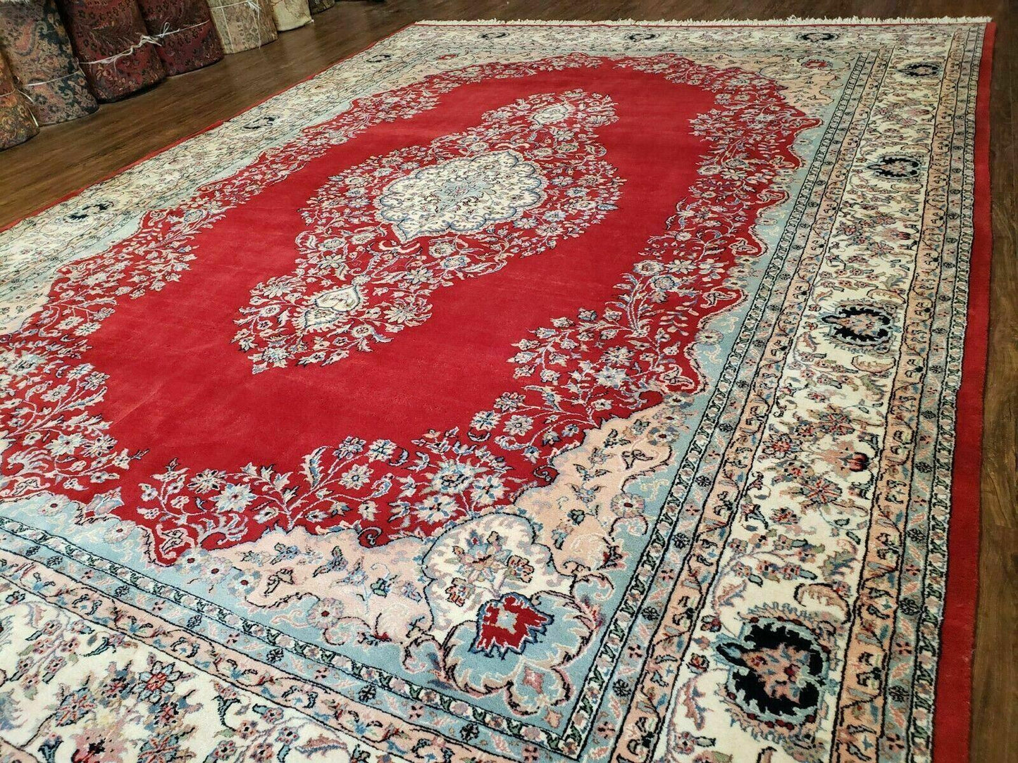 9' X 12' Vintage Handmade India Medallion Wool Rug Vegetable Dyes Nice Red