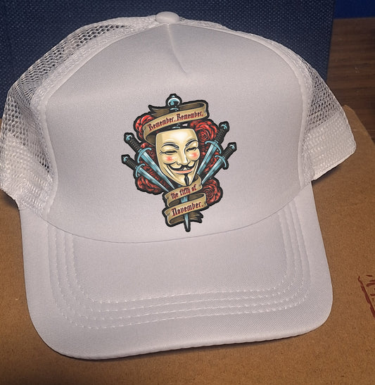 Adjustable Trucker Baseball Hat Cap Featuring Remember the 5th of November Guy Fawkes Design