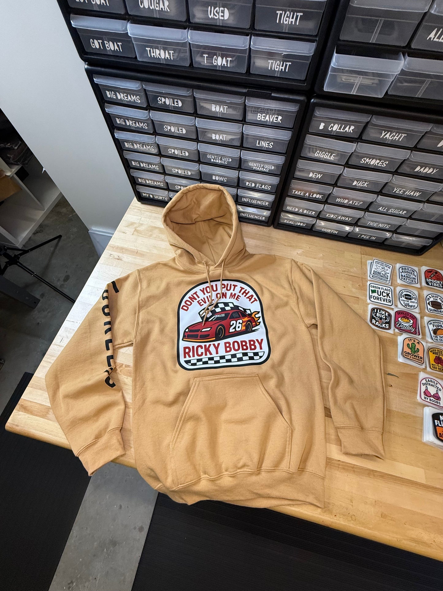 Ricky Bobby Hoodie – Don’t You Put That Evil on Me – Funny Racing-Inspired Hoodie by Luckless Outfitters