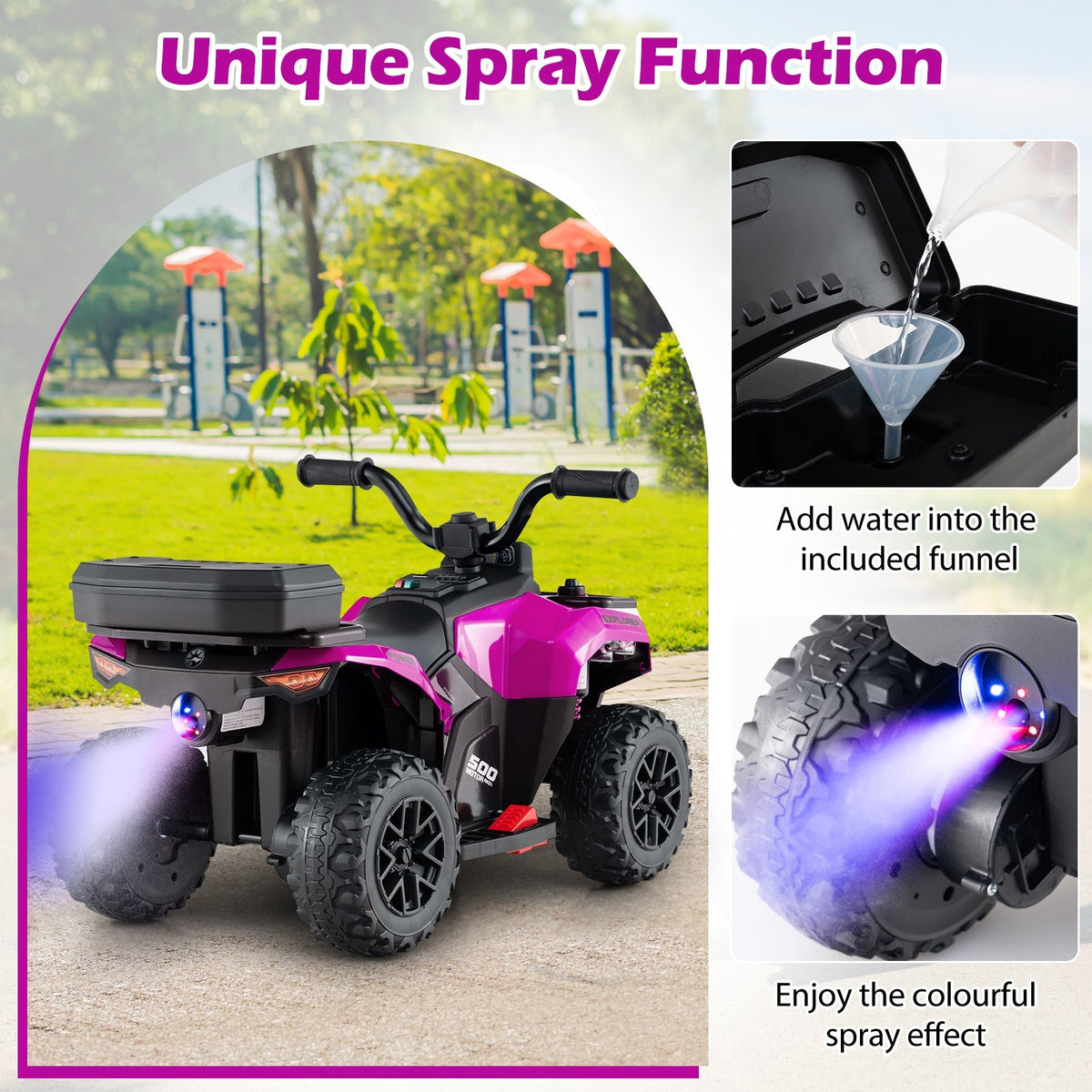 6V Kids Ride On ATV with Spray Function and Storage Box with Music