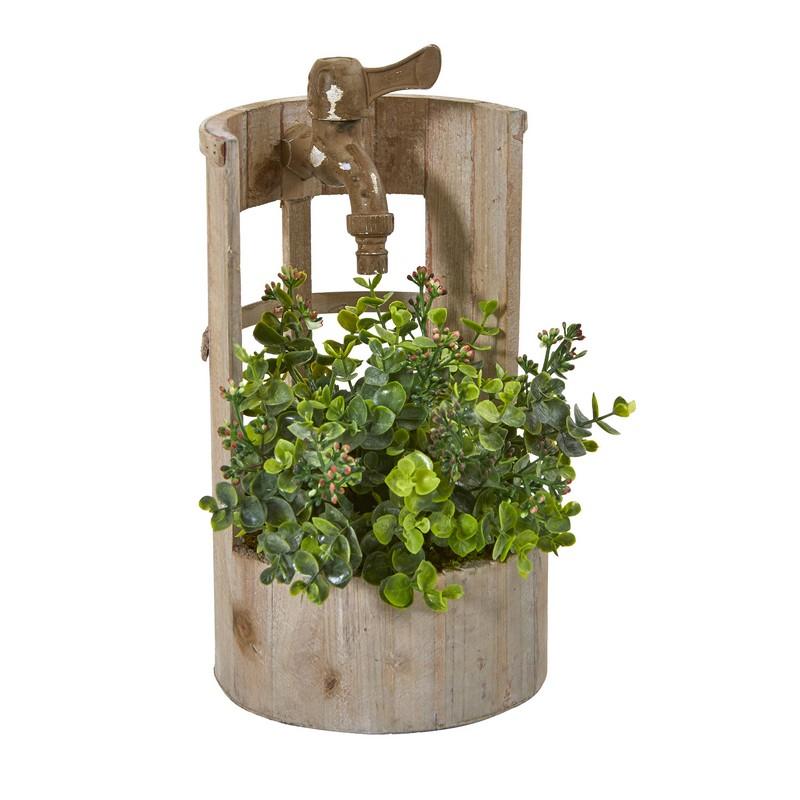 12" Eucalyptus and Sedum Artificial Plant in Faucet Planter