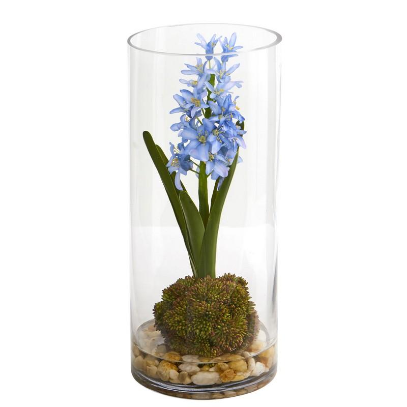 14" Hyacinth and Sedum Artificial Arrangement