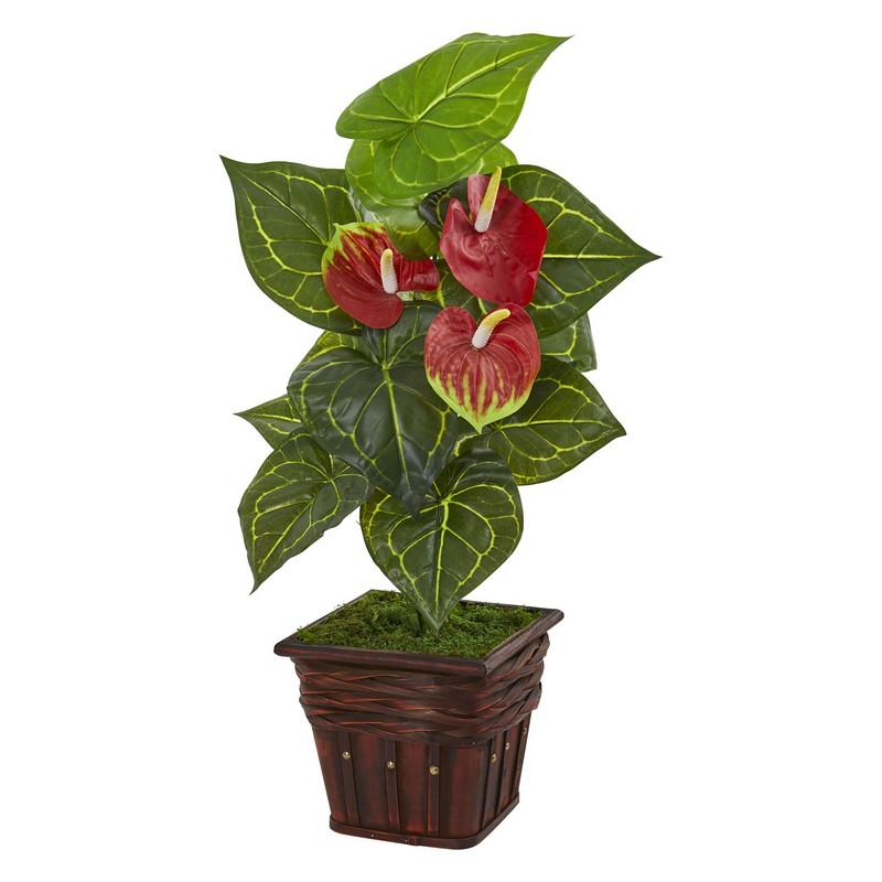 29" Anthurium Artificial Plant in Decorative Planter (Real Touch)