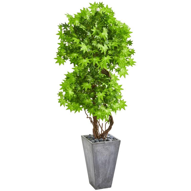 74" Maple Artificial Tree in Cement Planter