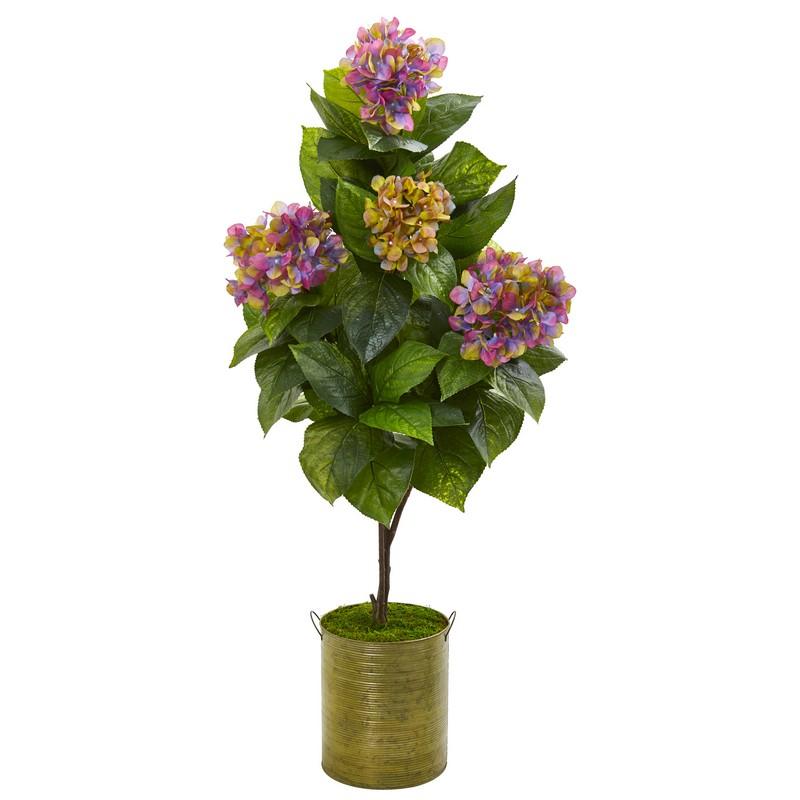51" Hydrangea Artificial Plant in Metal Planter
