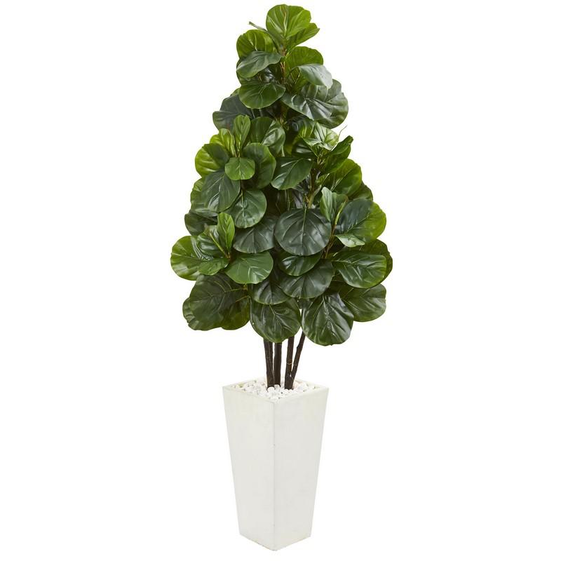 68" Fiddle Leaf Fig Artificial Tree in White Tower Planter