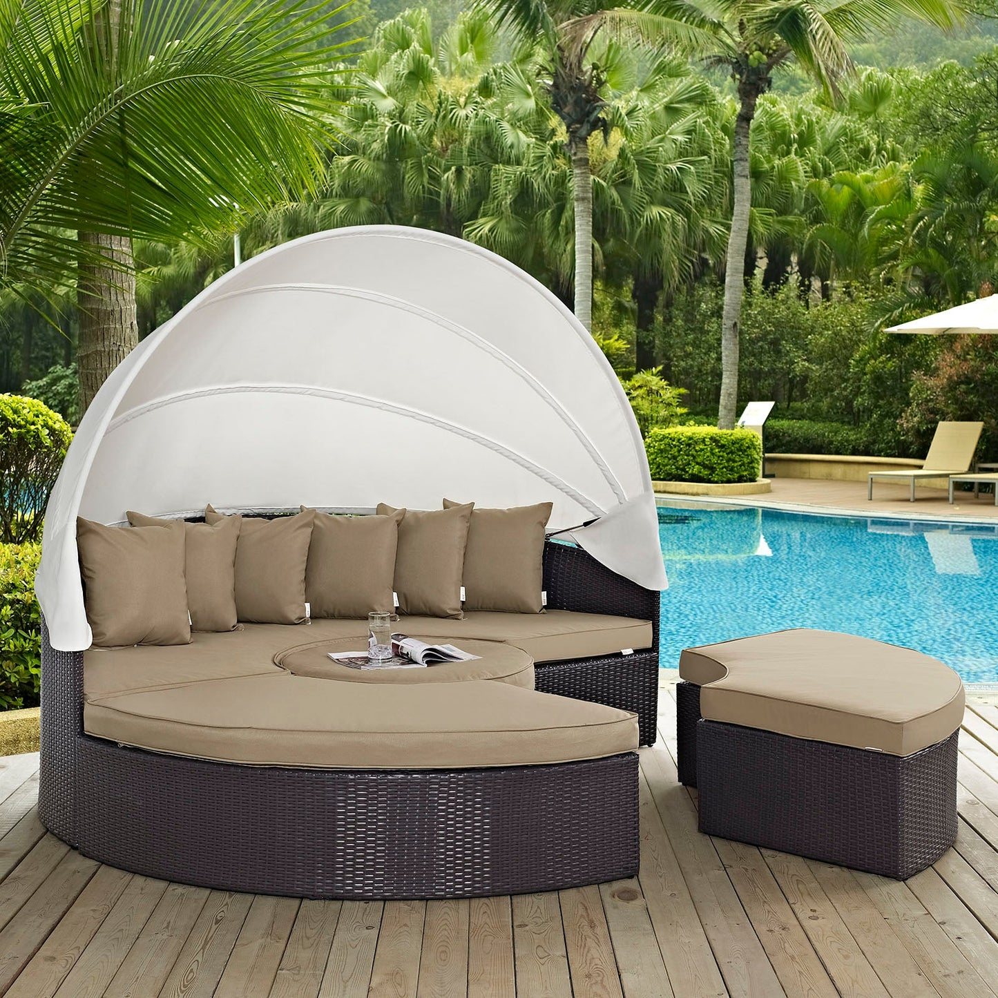 Quest Outdoor Patio Wicker Rattan Canopy Sectional Daybed by Modway