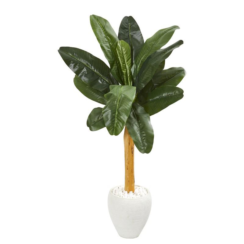 57" Banana Artificial Tree in White Planter