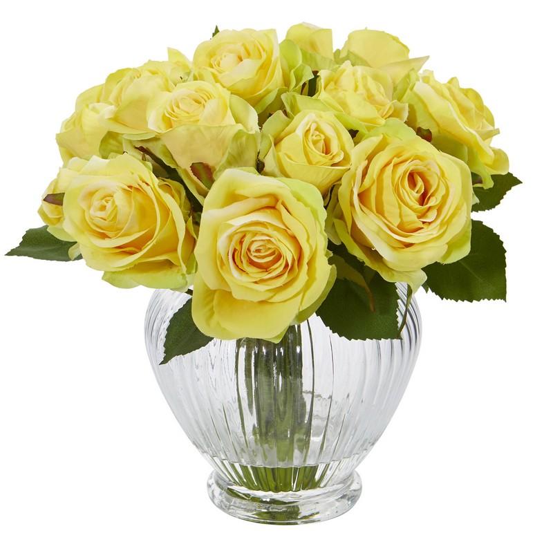 9" Rose Artificial Floral Arrangement in Elegant Glass Vase
