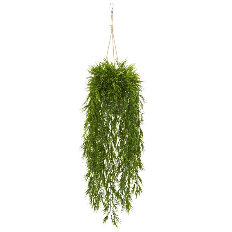 50" Mini Bamboo Artificial Plant in Hanging Metal Bucket