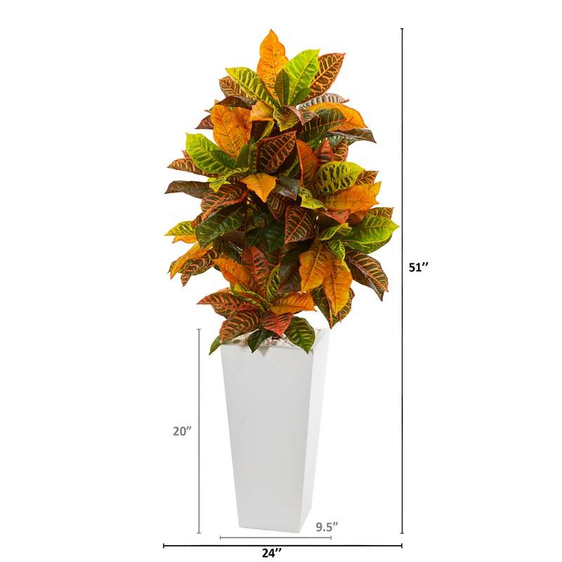 51" Croton Artificial Plant in White Tower Planter (Real Touch)