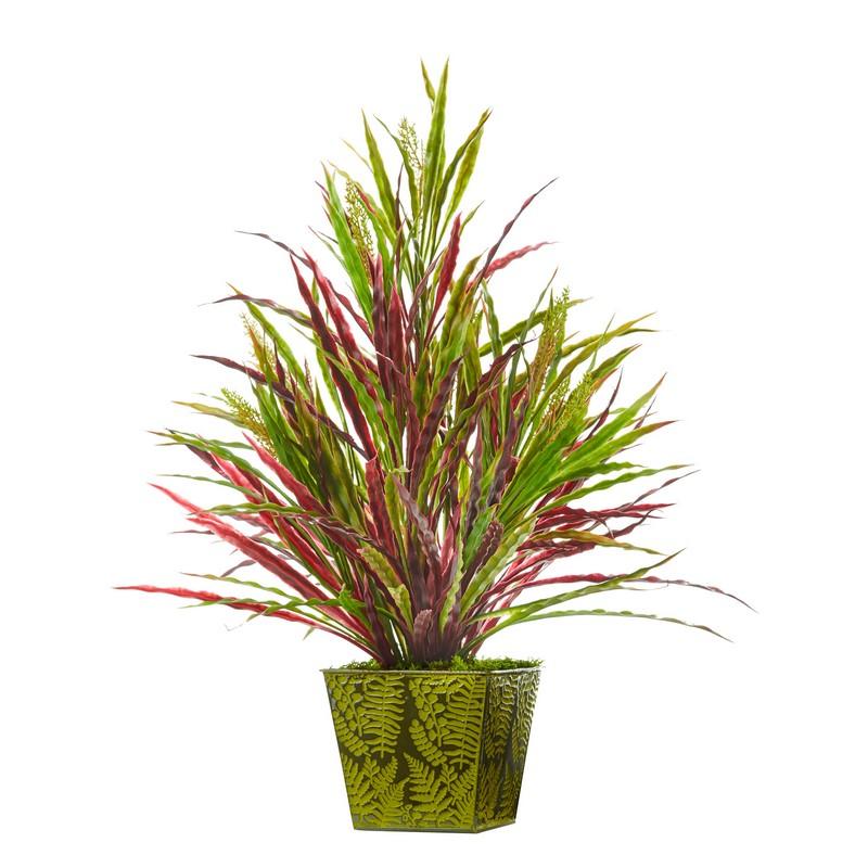 24" Fall Vanilla Grass Artificial Plant in Green Planter