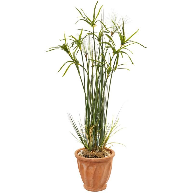 46" Papyrus Artificial Plant in Terracotta Planter