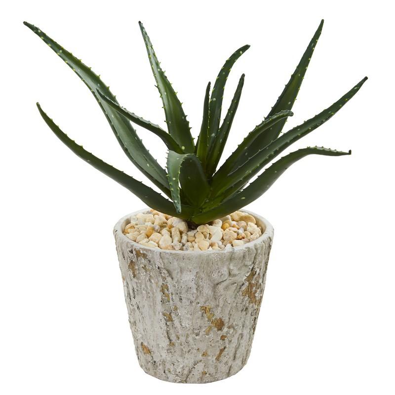 16" Aloe Artificial Plant in Weathered Planter
