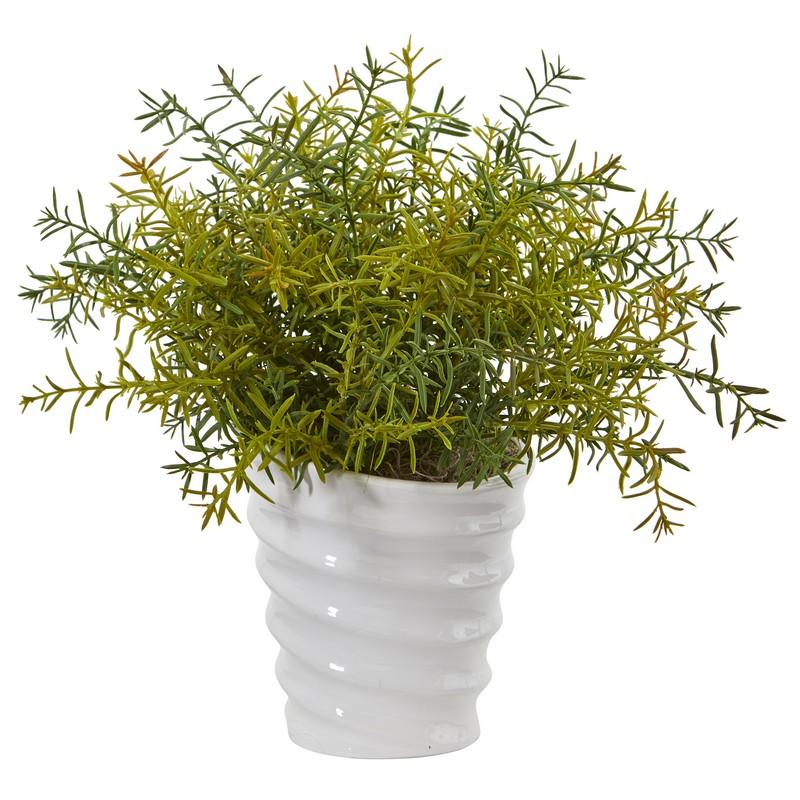 13" Rosemary Artificial Plant in Decorative Swirl Planter