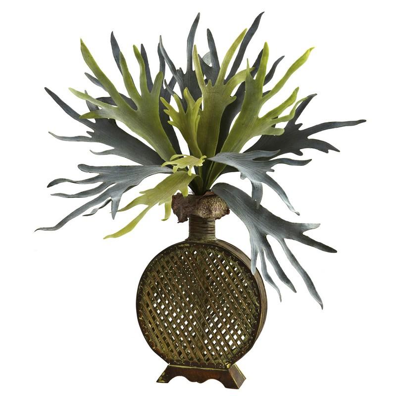 34" Staghorn Artificial Plant in Designer Weave Planter