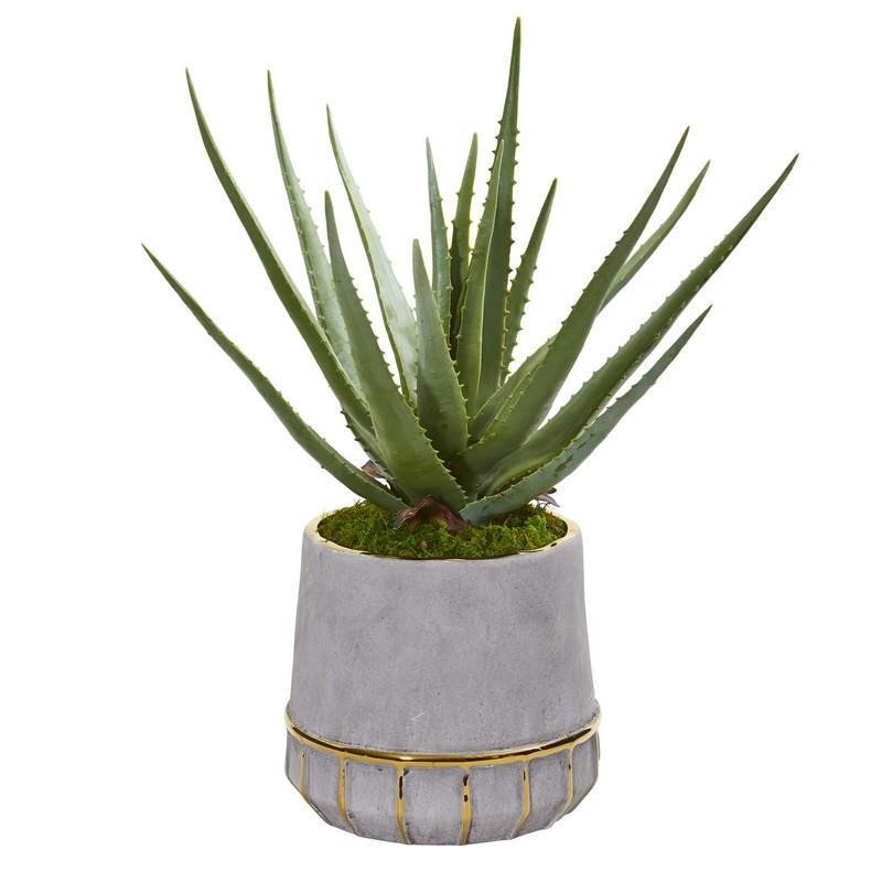 20" Aloe Artificial Plant in Stoneware Planter