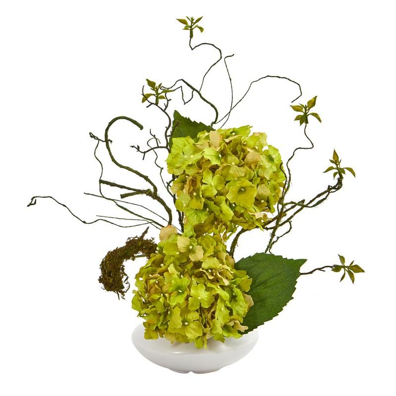 13" Hydrangea Artificial Arrangement in White Vase