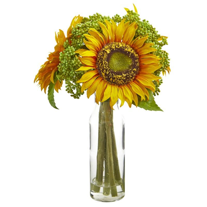 12" Sunflower Artificial Arrangement in Vase