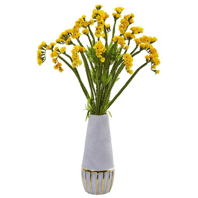 23" Baby Breath Artificial Arrangement in Oval Vase with Gold Trimming