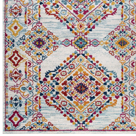 Entourage Khalida Distressed Vintage Floral Lattice 5x8 Area Rug by Modway