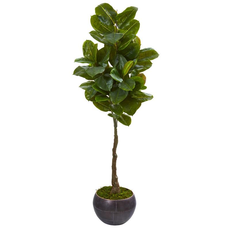 64" Rubber Leaf Artificial Tree in Metal Planter (Real Touch)